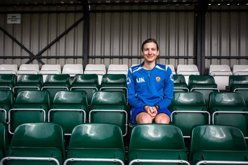 Natalie Washington at the match between Alton FC and Rushmoor, the latter team she plays for. Natialie is currently in a battle with the FA to get permission to play.