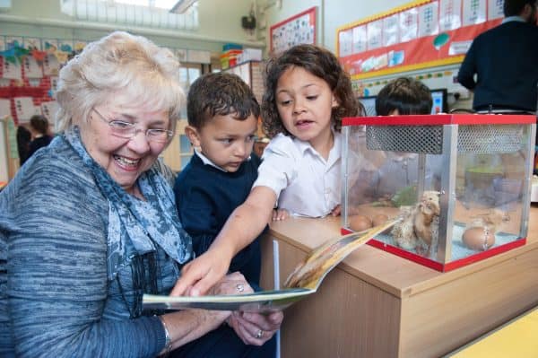 Intergen volunteer at Barlow Hall Primary School, Chorlton, Manchester