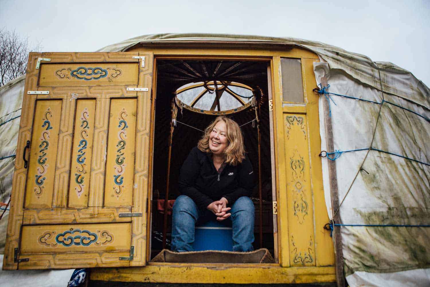 Francesca Cassini in her winter yurt in Cumbria. Image: Alex Walker 